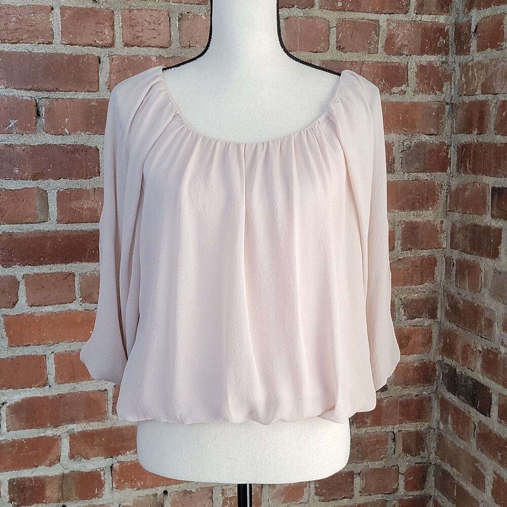 Hinge Womens Blush‎ Pink Silk Blouse With Hanging Sleeves S